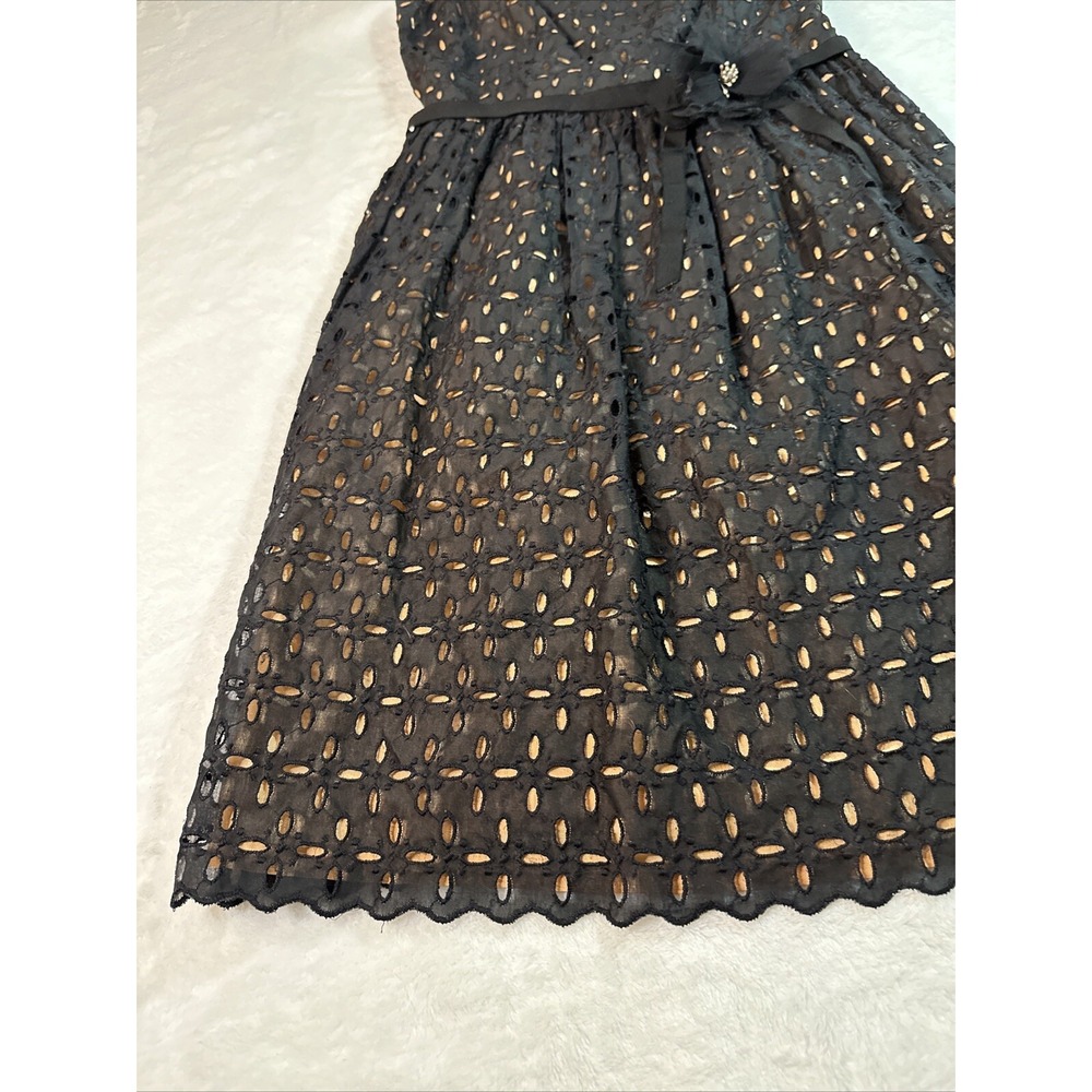 Laundry Shelli Segal Dress Womens Size 6 Black Eyelet Nude Lining Strappy - Picture 4 of 16
